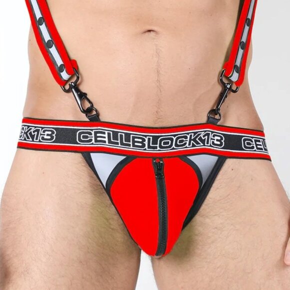 CBU222 CellBlock13 Red Rogue X Reflective Zipper Thong - Picture 1 of 3